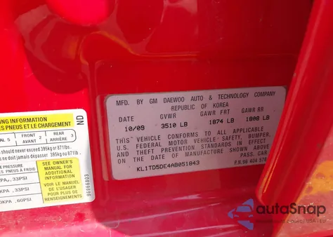 2010 Chevrolet Aveo Ls из США, поврежденный, VIN KL1TD5DE4AB051843